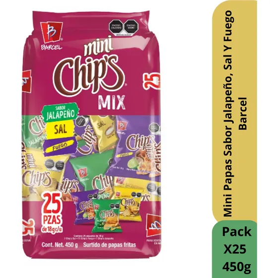 Frituras Mini Chips Mix Barcel 25pz De 18g C/u