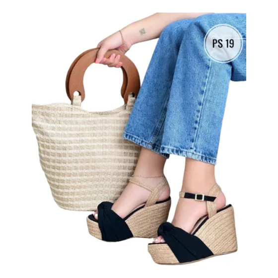 Sandalia Alta De Yute Con Cartera Artersanal Para Dama