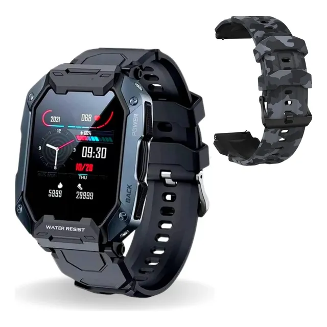 Smartwatch Militar Xtreme M1 Shock + Pulsera Extra Camuflada Caixa Preto Pulseira Camuflado Bisel Cinza-escuro