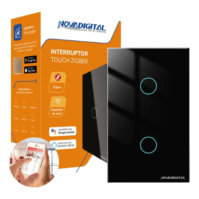 Interruptor Zigbee Inteligente 2 Botões Alexa Novadigital