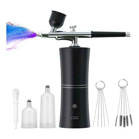 Kit Compressor Aerógrafo Sem Fio Portátil Usb Recarregável Preto