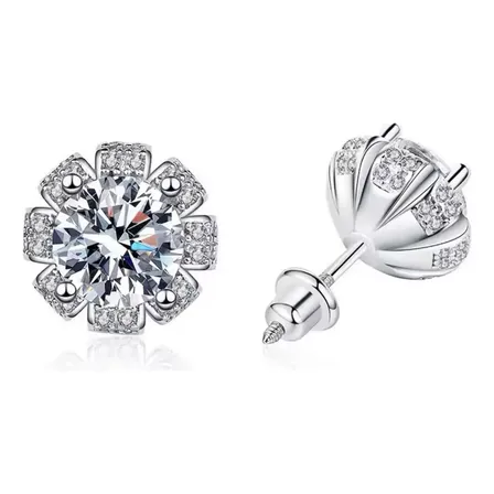 Aros Punto Luz Diamante Moissanita 1 Ct. Y Halo, Plata 925