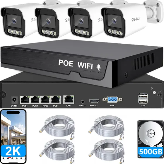 2nlf® Kit Camaras De Seguridad DVR Exterior y interior Vigilancia NVR full hd Visión Nocturna