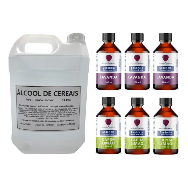 6 Essências + 5 Litros Álcool Cereais