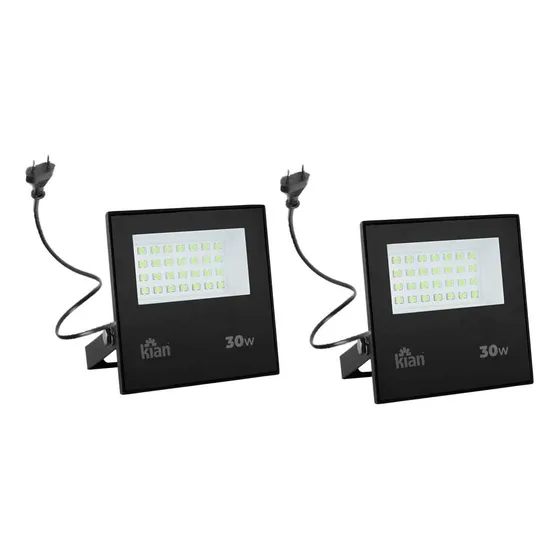 Refletor 2u 30w Kian Branco Quente 3000k Led Bivolt C/tomada