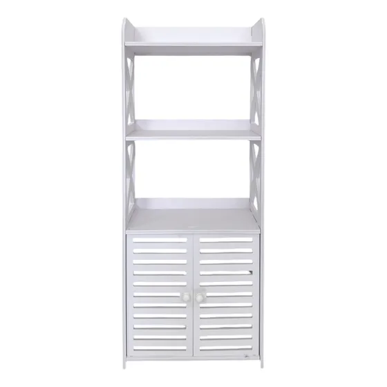 Estante De Baño Organizador Multiuso Con Puertas 4 Niveles Color Blanco