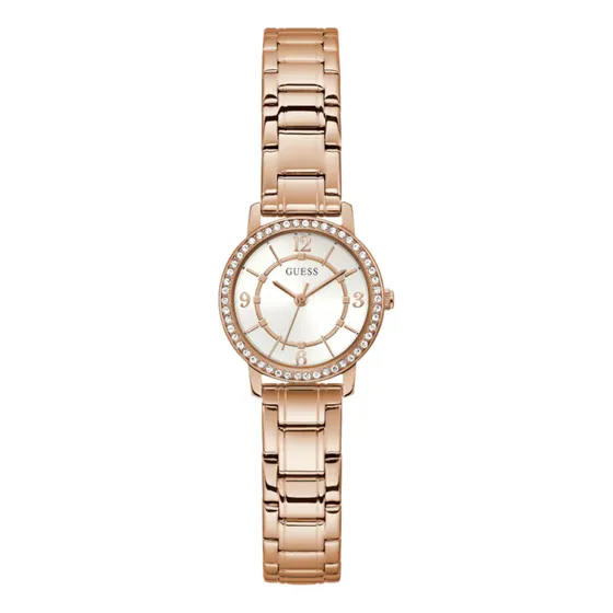 Reloj Dama Guess Cristal Mineral 28 mm Gw0468l3 Acero Inoxidable Rosa Dorado