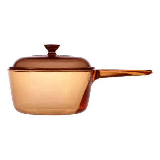 Vintage Corning Visions Visionware Olla Salsa Ambar 1.5 Tapa