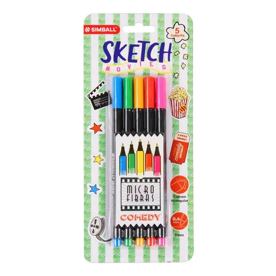 Microfibras Simball Sketch Comedy Trazo 0.4 Mm X 5 Colores