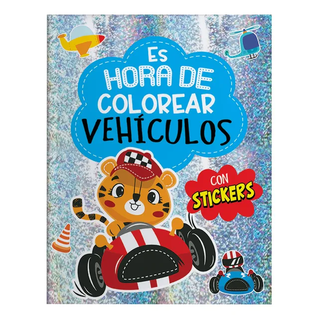 Libro Hora De Colorear Vehículos Con Stickers 32 Pgs