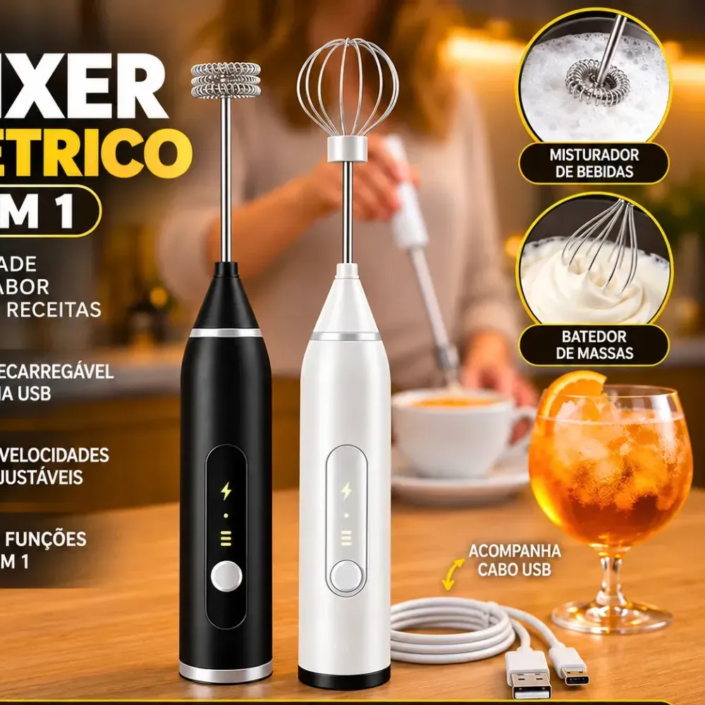 Mini Mixer Misturador De Bebidas Elétrico 2 Em 1 Portátil Recarregável Mexedor... — Oferta Verificada