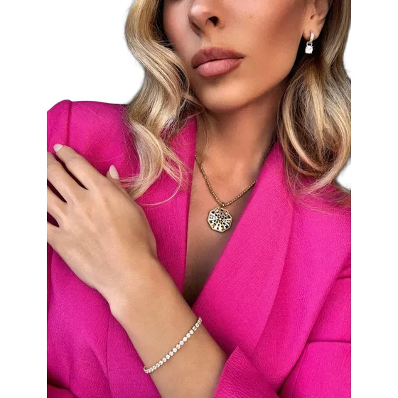Pulsera Cristal, Bañada En Oro 18k Con Zirconias