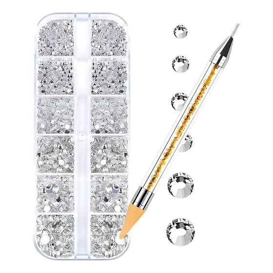 Kit Strass Unhas Prata + Caneta Aplicadora De Pedrinhas Nail