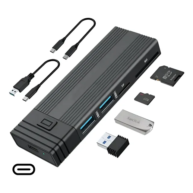 Cofre Ssd M.2 Nvme & Sata / Usb-c 10gbps / Hub Usb / Tf & Sd