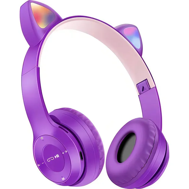 Misik - Audifonos Bluetooth Orejas De Gato Led Manos Libres Violeta