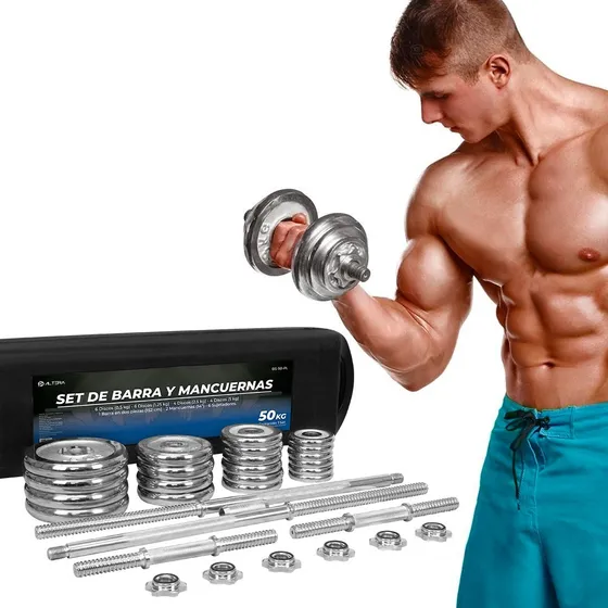 Set De Mancuernas Discos Cromados Maletin Portatil 50 Kg