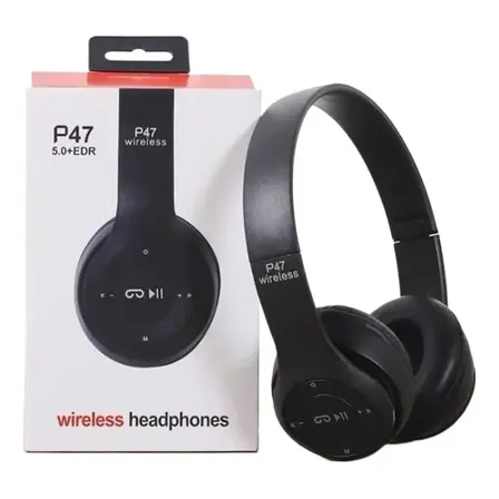 Fone P47 Headphone Estéreo Redução De Ruídos Bluetooth 5.4 Preto