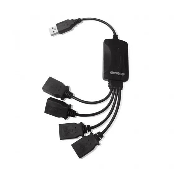 Hub 4 Portas Flexível 2.0 Multilaser Cor Preto