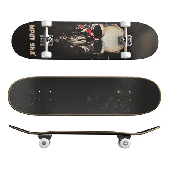 Newtek 2293 Calavera Blanca Skate Completo Lija Uretano Concava Doble Cola