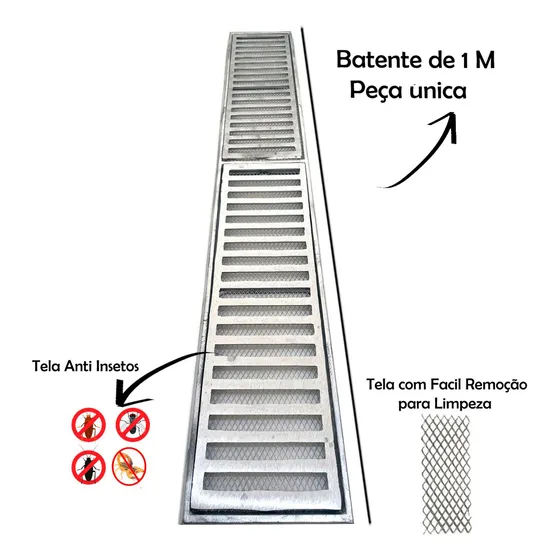 Ralo Grelhas Brasil 15x100 (PEÇA UNICA NÃO É DUAS PEÇAS) Com Tela Anti Insetos