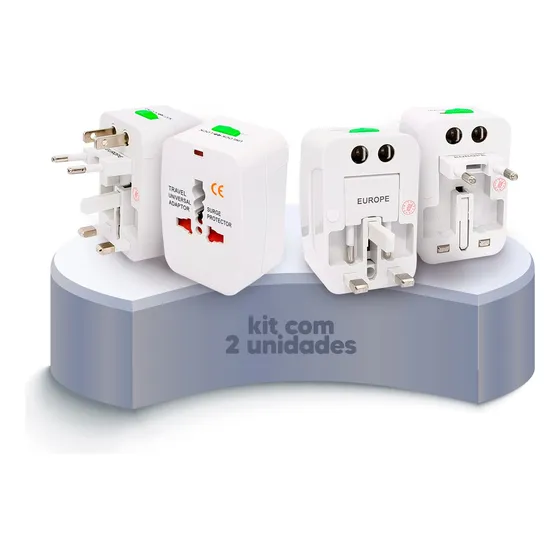 Kit 2 Adaptador Tomada Universal Para Viagens Internacional Funciona Em +150 Países Argentina Chile Peru - Loja Gudeltec