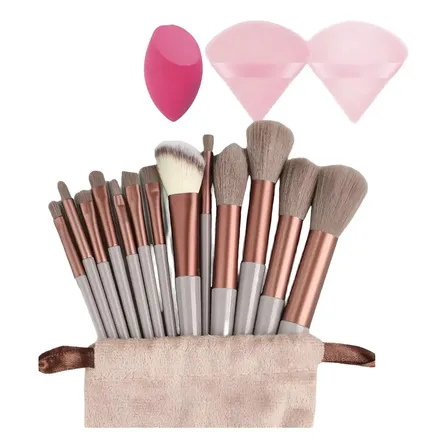 Pincel Maquiagem Kit 13 Peças Profissional Estojo Esponjas Marrom