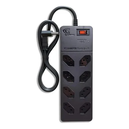 Filtro de Linha com Protetor de Surto DPS iCLAMPER Energia 8 Tomadas 3 Pinos 10 Amperes com Tecnologia LCF Anti Raio Cor Preto
