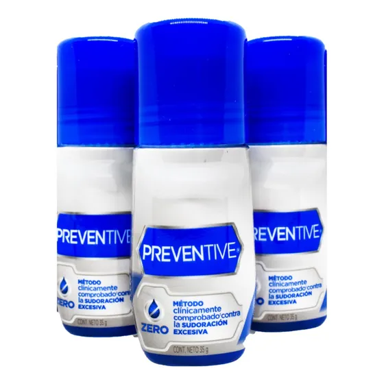 Desodorante Antitranspirante Preventive Original Kit X 3 Tratamiento Sudoración Excesiva Roll On Protección Prolongada Clínicamente Comprobado Unisex hombre mujer