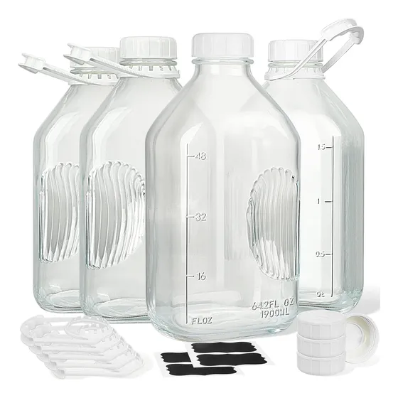 Paquete 4 Botellas De Leche De Vidrio De 2 Cuartos Con Tapa