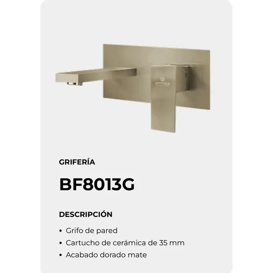 Llave Lavamanos Pared Acero Inoxidable Color Dorado 