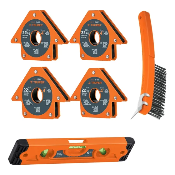 Combo Escuadra Magnética Para Soldar 22 Kg 4 Piezas,1 Nivel