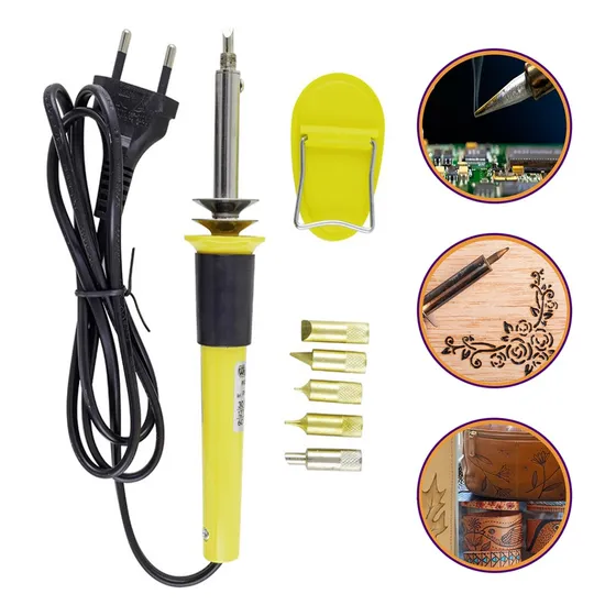 Pirografo Gravador Madeira Couro Ferro Solda 5 Pontas 220v