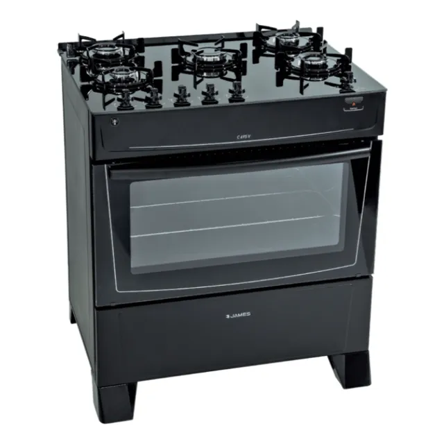 Cocina James C 695 V Negra 5 Hornallas Mesa Vidrio Kirkor