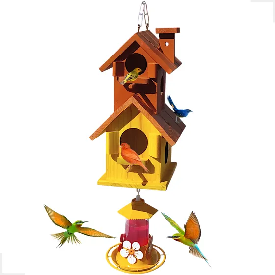 Casinha De Passarinhos Com Bebedouro De Beija Flor  Madeira