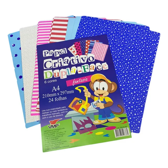 Papel Color Set Fantasia Estampa 24 Folhas 6 Cores Escolar