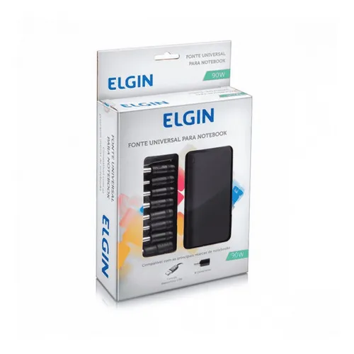 Fonte Carregador Universal Notebook Elgin 9 Conectores 90w Cor Preto