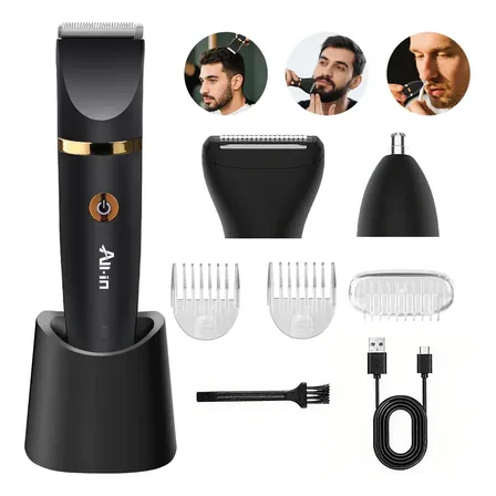 All-in Barbeador Eletrico Aparador De Pelos 3-em-1 Homen Shaver Aparelho De Barbear A Prova Da Agua Nariz Barba Corpo Cabelo Com Base B-0791bk Preto 127/220v