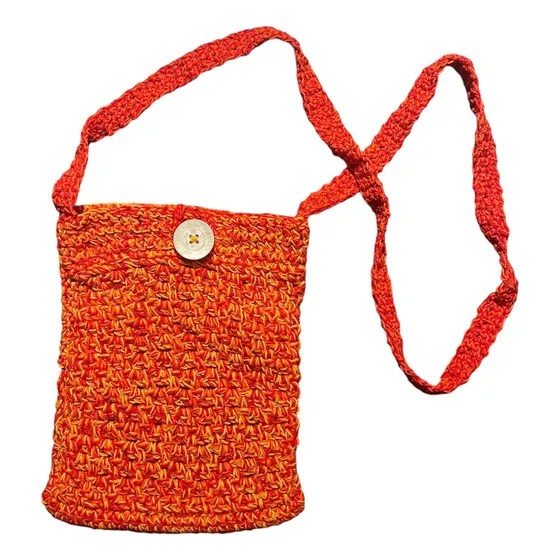 Cartera, Bandolera Tejida A Crochet Con Boton Nacar