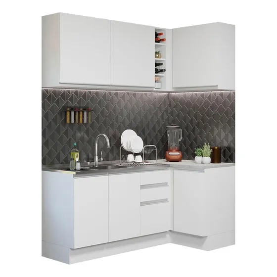 Armario De Cocina Integral Esquinera 269cm Glamy Madesa 01 Color Blanco