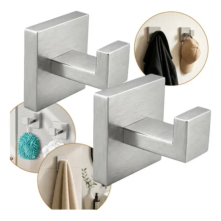 Pro Kit Suporte Gancho Cabide Parede Quadrado Banheiro Inox Prateado Escovado Kit 2