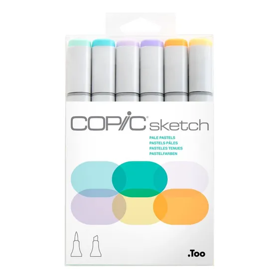 Rotulador Copic Sketch, 6 colores, tonos pastel, doble punto, colores pastel