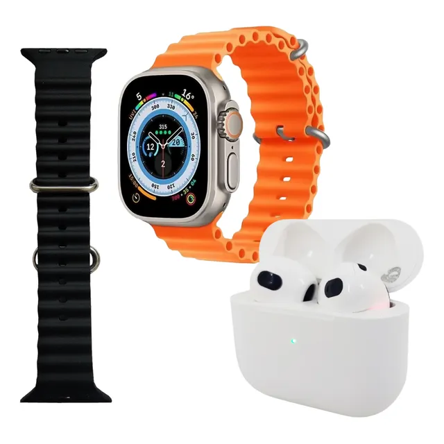 Kit Smartwatch Pro Max + Fone De Ouvido Tws + Pulseira Preta