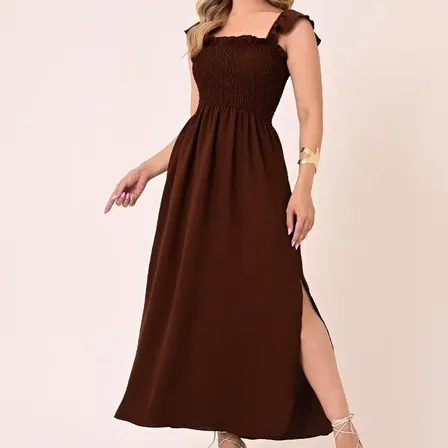 Vestido Feminino Longo De Manga Casual Moderno E Elegante