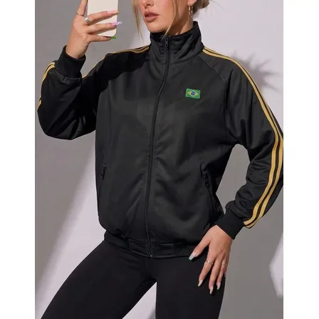 Jaqueta Feminina Casaco Manga Longa Tendência Brasil Copa Preto M
