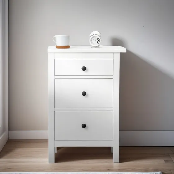 Mesa De Luz Laqueada Moderna Con Cajones Blanca Única