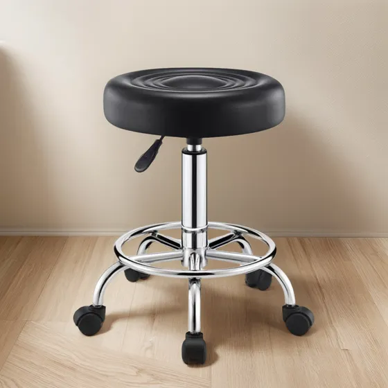 Piso Silla Taburete Giratorio 5 Ruedas Reposa Pies Negro