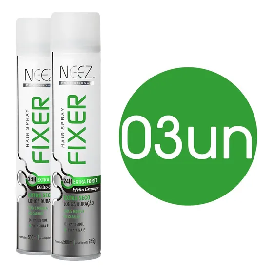 Fixador Cabelo Neez Extra Forte Efeito Grampo 24h 500ml 03un