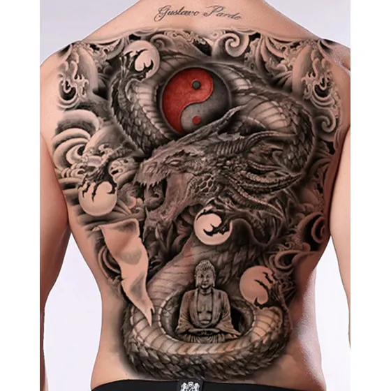 Tatuagem Temporária Dragão/buda 3i Tatuagem Temporária - Preto