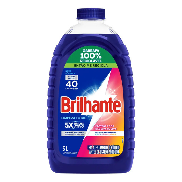 Brilhante lava roupas líquido limpeza total 3 litros