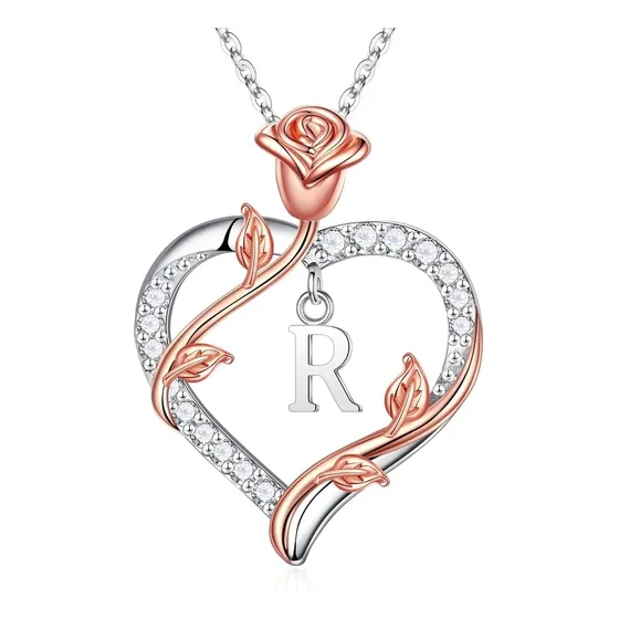 Cadena Dije Inicial Plata Chapado Oro14 Corazón Collar Letra